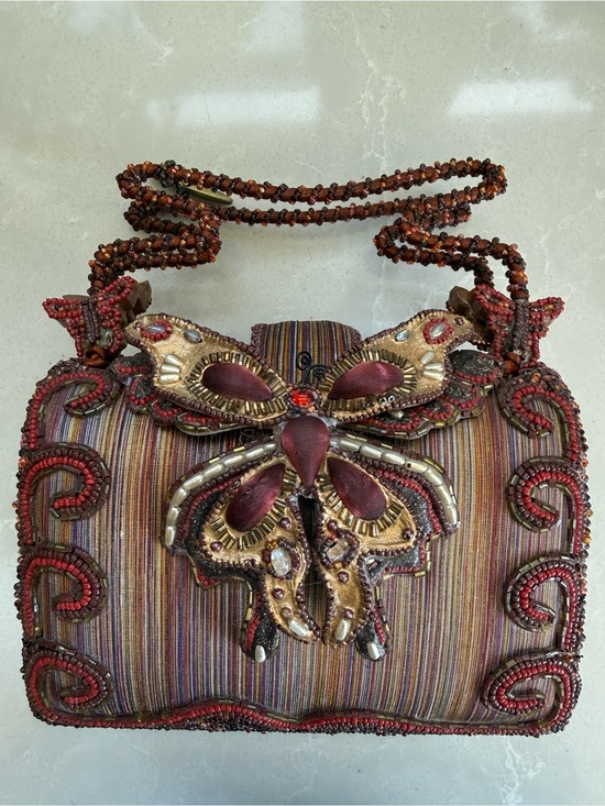 Mary Frances Handbags - Mary Frances Beaded Butterfly Handbag Silk Box Bag Top Handle Retired RARE